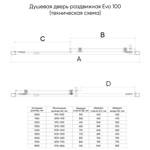 Душевая дверь Veconi Evo 170 см E1-G-170-01-C9, золото/прозрачное - фото 3