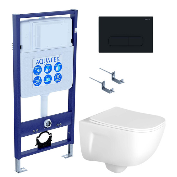 Инсталляция с подвесным унитазом комплект SET AQUATEK Дива-017 4в1 (рама AQUATEK Standard INS-0000012 + крепеж KKI-0000002 + клавиша KDI-0000017 + унитаз ДИВА AQ2012-00 с тонким сиденьем soft-close) - фото 