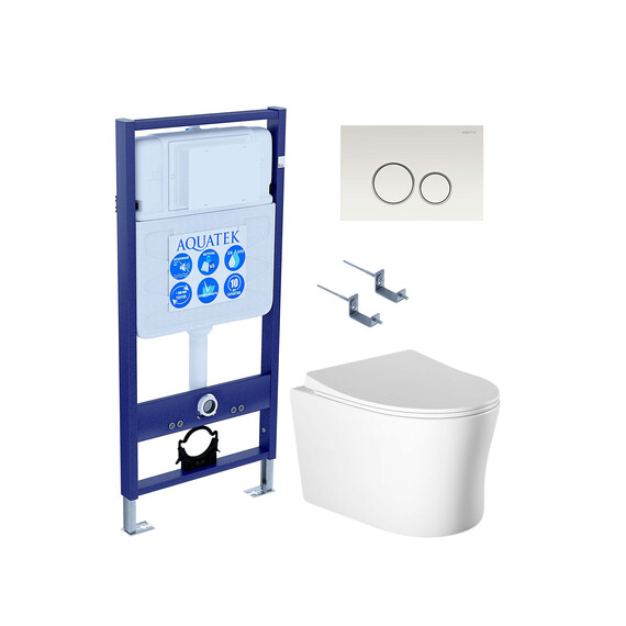 Инсталляция с подвесным унитазом комплект SET AQUATEK НИКА-015 4в1 (рама AQUATEK Standard INS-0000012 + крепеж KKI-0000002 + клавиша KDI-0000015 + унитаз НИКА AQ2009-00 с тонким сиденьем soft-close) - фото 