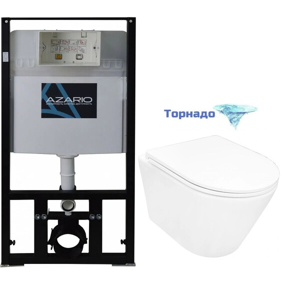 Инсталляция с подвесным унитазом комплект: Azario AZ-8010-1000 с подвесным безободковым унитазом Vela AZ-2480 сиденье микролифт, крепление (Система смыва торнадо) - фото 