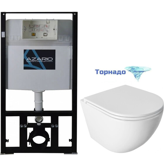 Инсталляция с подвесным унитазом комплект: Azario AZ-8010-1000 с подвесным безободковым унитазом Pro PRO-0001 UQ3 сиденье микролифт, крепление (Система смыва торнадо) - фото 