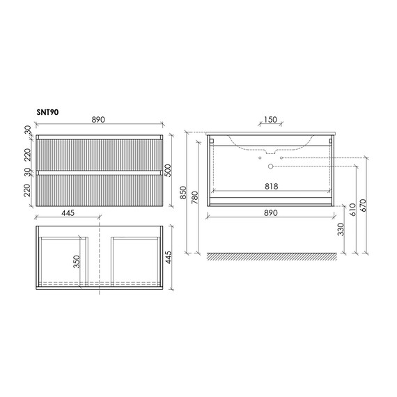 Тумба подвесная с раковиной Sancos Snob T 90 см SNT90W, Bianco (раковина Grace CN7019) - фото 10