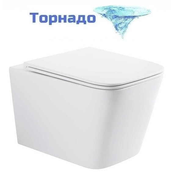 Унитаз подвесной безободковый Wonzon & Woghand Rona WW-UP2216-MW с тонкой крышкой микролифт (Система смыва торнадо) белый матовый, Цвет производителя: белый матовый - фото 