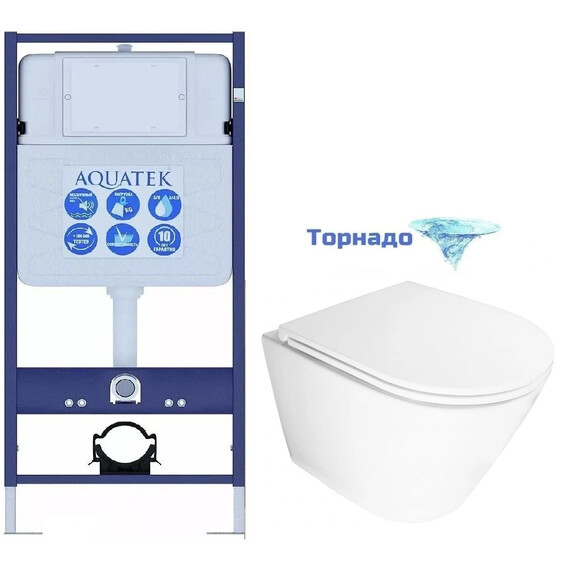 Инсталляция с подвесным унитазом комплект: Aquatek Standart 50 INS-0000012 с подвесным безободковым унитазом Azario Bliss AZ-5179T-WHT сиденье микролифт (Система смыва торнадо) - фото 