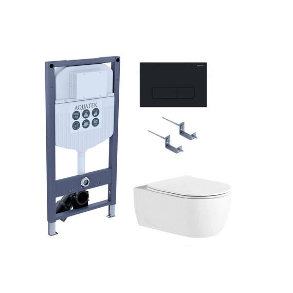 Инсталляция с подвесным унитазом комплект SET AQUATEK ЕВРОПА New-017/023 (рама AQUATEK INS-0000023 +крепление KKI-0000002 +кнопка KDI-0000017 +унитаз AQ1106L-00 с тонким сиденьем sc) - фото 
