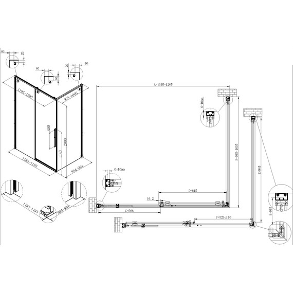 Душевое ограждение Vincea Ultima 120x100 см VSR-7UL1012CLGM (стекло 8 мм) вороненая сталь/прозрачное - фото 6