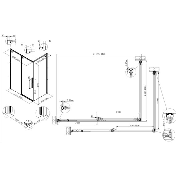 Душевое ограждение Vincea Ultima 140x100 см VSR-7UL1014CLG (стекло 8 мм) брашированное золото/прозрачное - фото 6
