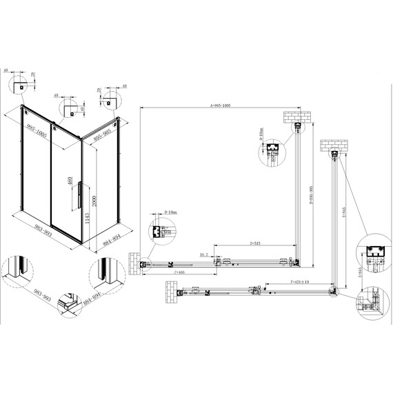 Душевое ограждение Vincea Ultima 100x90 см VSR-7UL9010CLGM (стекло 8 мм) вороненая сталь/прозрачное - фото 6