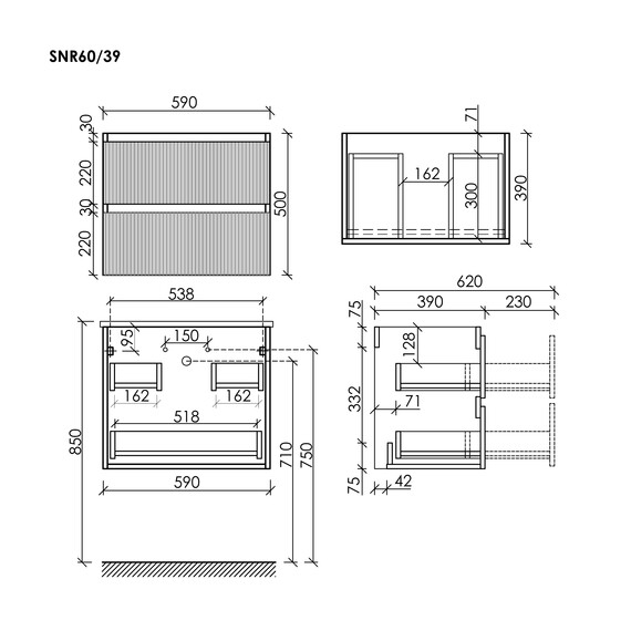 Тумба подвесная с раковиной Sancos Snob R 390 60 см SNR60/39W, Bianco (раковина Compact CN7025) - фото 12