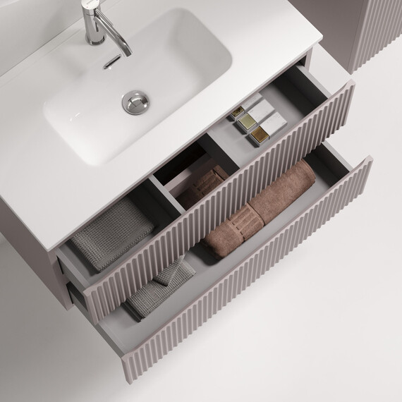 Тумба подвесная с раковиной-столешницей Sancos Snob R 390 80 см SNR80/39SM, Doha soft (раковина Compact CN7026) - фото 5