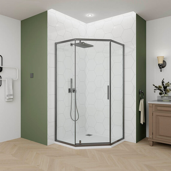 Душевое ограждение Veconi Ottimo 90x90 см OP10GR-9090-01-C9, графит брашинг/прозрачное - фото 