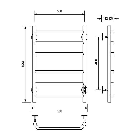 Полотенцесушитель электрический Veconi Cantu П6 500x600 мм C6050CH-A - фото 2