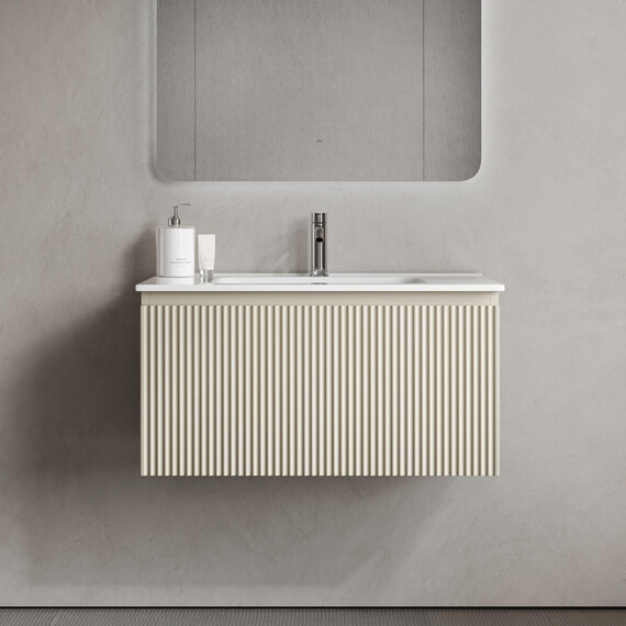 Тумба подвесная с раковиной-столешницей Sancos Snob R 1.0 80 см SNR1.080CE, Beige soft (раковина Element CN7005) - фото 6