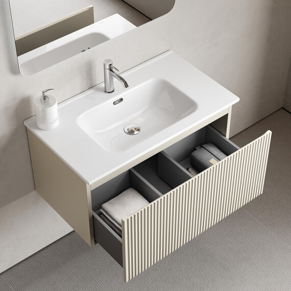 Тумба подвесная с раковиной-столешницей Sancos Snob R 1.0 80 см SNR1.080CE, Beige soft (раковина Element CN7005) - фото 5