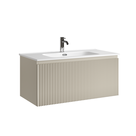 Тумба подвесная с раковиной-столешницей Sancos Snob R 1.0 90 см SNR1.090CE, Beige soft (раковина Element CN7002) - фото 3