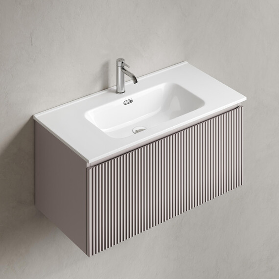 Тумба подвесная с раковиной-столешницей Sancos Snob R 1.0 90 см SNR1.090SM, Doha soft (раковина Element CN7002) - фото 