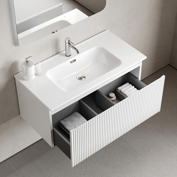 Тумба подвесная с раковиной-столешницей Sancos Snob R 1.0 90 см SNR1.090W, Bianco (раковина Element CN7002) - фото 5