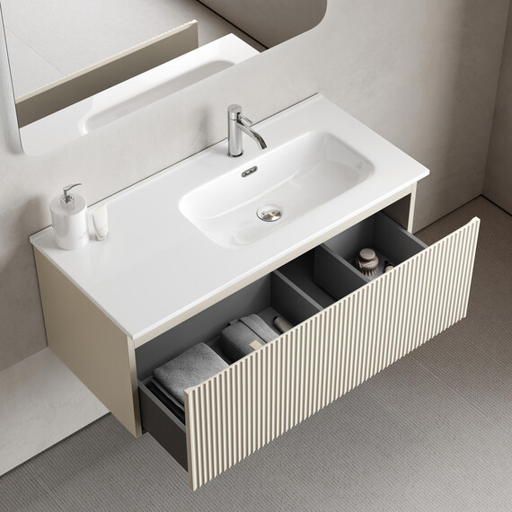 Тумба подвесная с раковиной-столешницей Sancos Snob R 1.0 100 см SNR1.0100RCE, Beige soft (раковина Element CN7003R) - фото 4