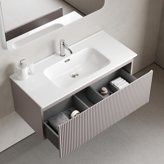 Тумба подвесная с раковиной-столешницей Sancos Snob R 1.0 100 см SNR1.0100SM, Doha soft (раковина Element CN7003) - фото 5