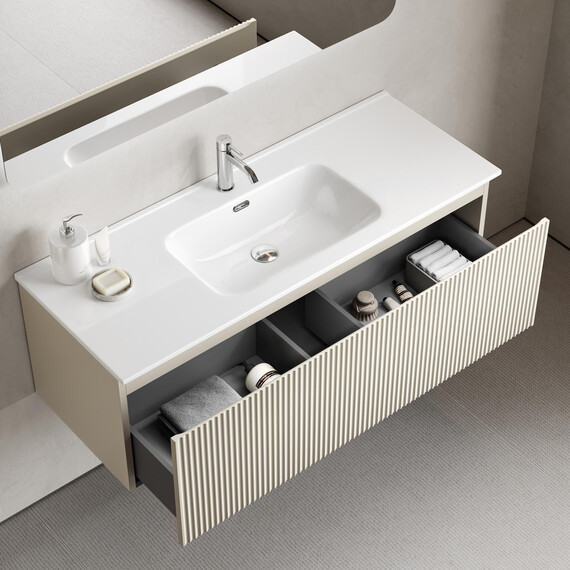 Тумба подвесная с раковиной-столешницей Sancos Snob R 1.0 120 см SNR1.0120CE, Beige soft (раковина Element CN7006) - фото 6