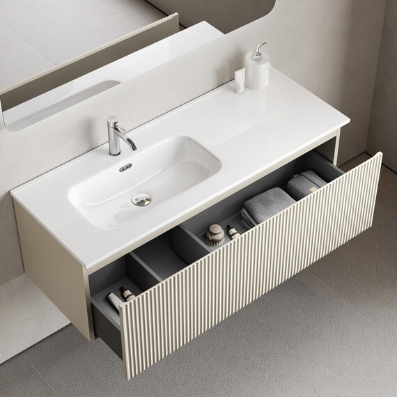 Тумба подвесная с раковиной-столешницей Sancos Snob R 1.0 120 см SNR1.0120LCE, Beige soft (раковина Element CN7006L) - фото 5