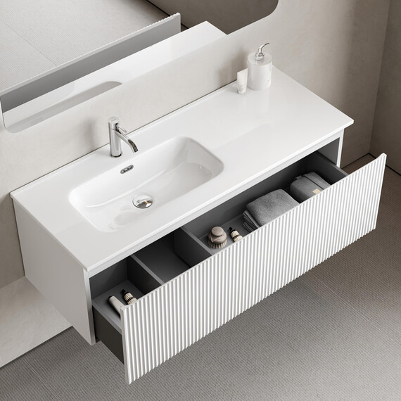 Тумба подвесная с раковиной-столешницей Sancos Snob R 1.0 120 см SNR1.0120LW, Bianco (раковина Element CN7006L) - фото 5