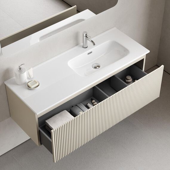 Тумба подвесная с раковиной-столешницей Sancos Snob R 1.0 120 см SNR1.0120RCE, Beige soft (раковина Element CN7006R) - фото 4
