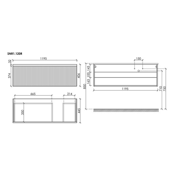 Тумба подвесная с раковиной-столешницей Sancos Snob R 1.0 120 см SNR1.0120RW, Bianco (раковина Element CN7006R) - фото 12