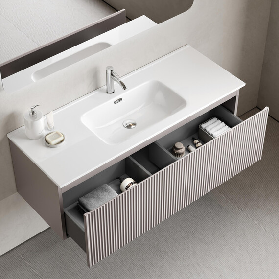Тумба подвесная с раковиной-столешницей Sancos Snob R 1.0 120 см SNR1.0120SM, Doha soft (раковина Element CN7006) - фото 5