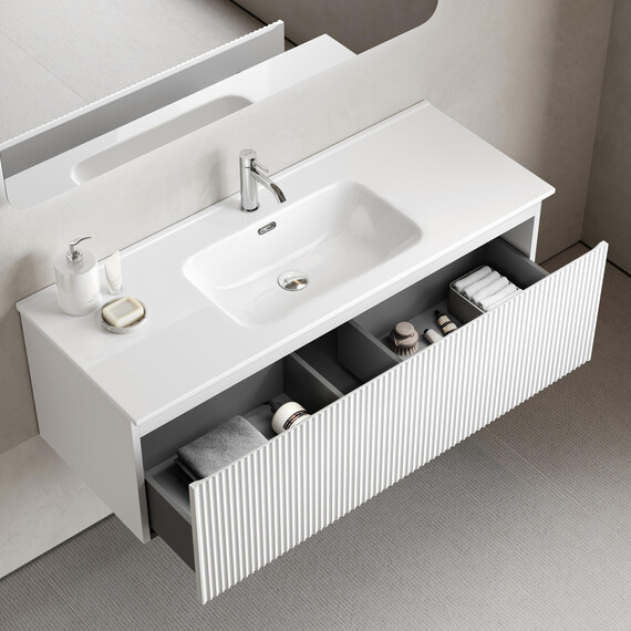 Тумба подвесная с раковиной-столешницей Sancos Snob R 1.0 120 см SNR1.0120W, Bianco (раковина Element CN7006) - фото 5