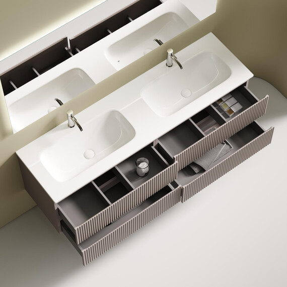 Тумба подвесная с раковиной-столешницей Sancos Snob R 160 см SNR80SM, Doha soft (раковина Grace CN7023) - фото 4