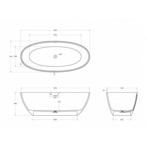 Ванна отдельностоящая Cezares Solid Surface 170x76 см CZR-LIBERTA-170-76-56-GM-SSB, белый матовый - фото 6
