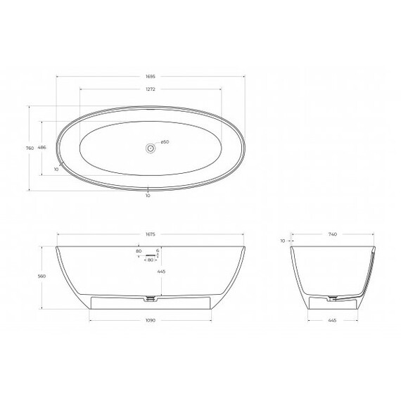 Ванна отдельностоящая Cezares Solid Surface 170x76 см CZR-LIBERTA-170-76-56-SSB, белый матовый - фото 4
