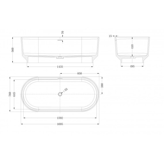 Ванна отдельностоящая Cezares Solid Surface 170x76 см CZR-LINER-170-76-56-SSB, белый матовый - фото 5
