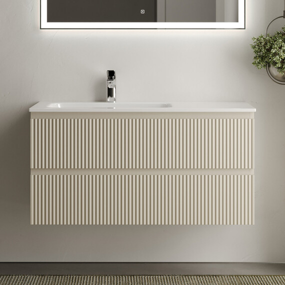 Тумба подвесная с раковиной-столешницей Sancos Snob R 100 см SNR100LCE, Beige soft (раковина Grace CN7014) - фото 4