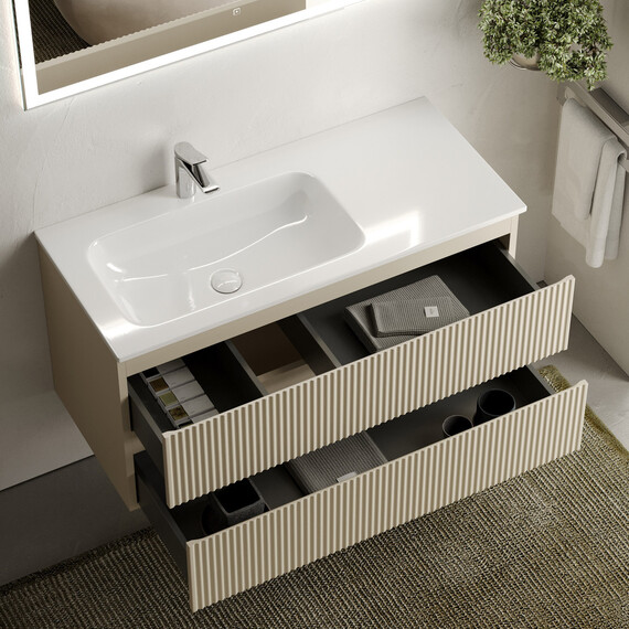 Тумба подвесная с раковиной-столешницей Sancos Snob R 100 см SNR100LCE, Beige soft (раковина Grace CN7014) - фото 