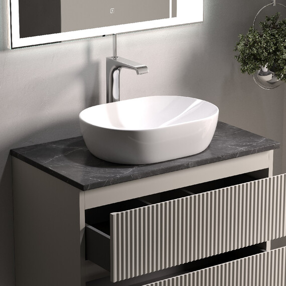 Тумба подвесная с раковиной Sancos Snob R 80 см SNR80CE, Beige Soft (раковина Element CN5010, столешница TT80A1X) - фото 4