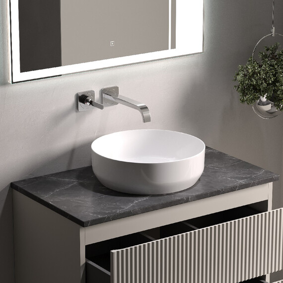Тумба подвесная с раковиной Sancos Snob R 80 см SNR80CE, Beige Soft (раковина Element CN6022, столешница TT80A1) - фото 4