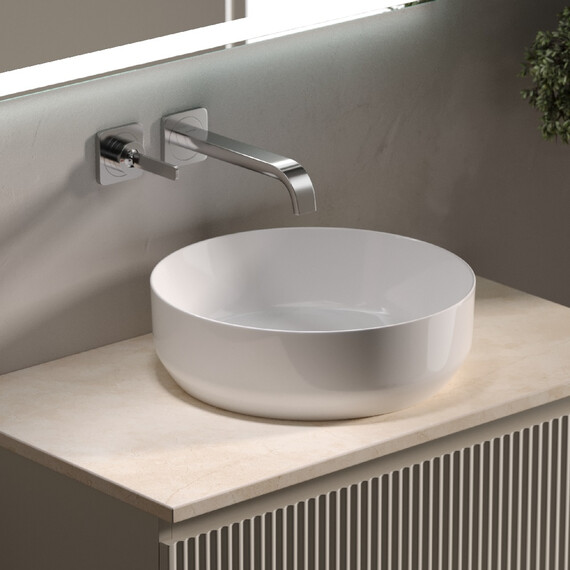 Тумба подвесная с раковиной Sancos Snob R 80 см SNR80CE, Beige Soft (раковина Element CN6022, столешница TT80A2) - фото 4