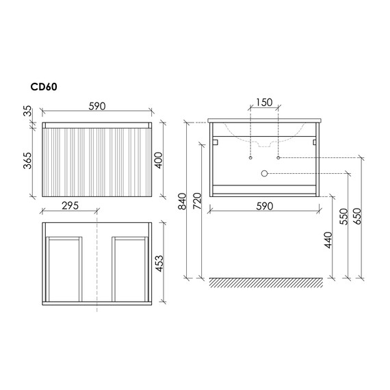 Тумба подвесная с раковиной Sancos Code 60 см CD60GP, серая платина (раковина Sabo CN13001) - фото 10