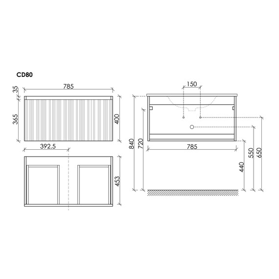 Тумба подвесная с раковиной Sancos Code 80 см CD80W, белый матовый (раковина Sabo CN13002) - фото 10