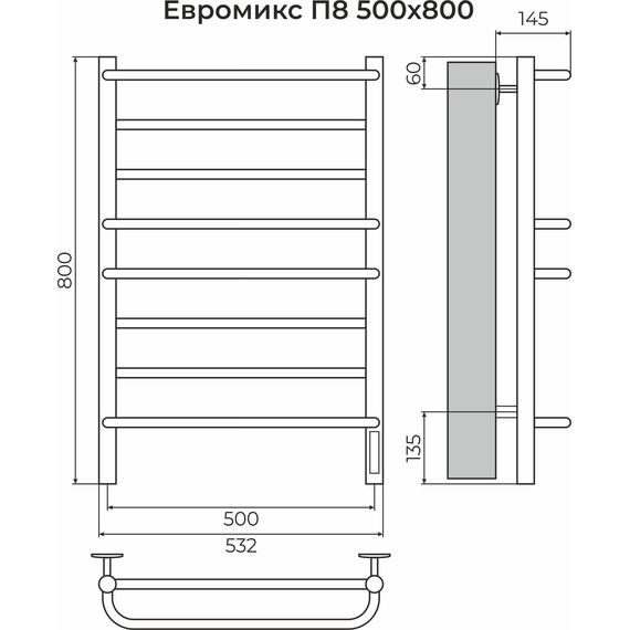 Полотенцесушитель электрический Terminus Евромикс П8 500x800 мм 4670078554598, белый матовый - фото 3