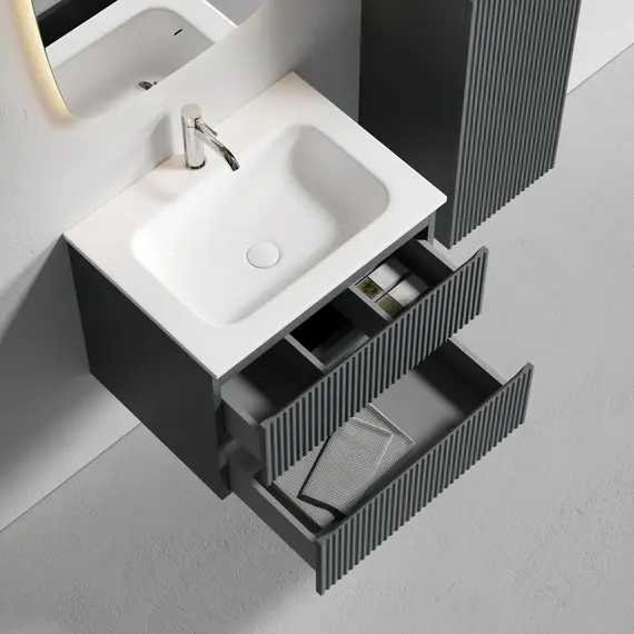 Тумба подвесная с раковиной Sancos Snob R 60 см SNR60MDH, тёмный антрацит матовый (раковина Grace CN7011) - фото 4