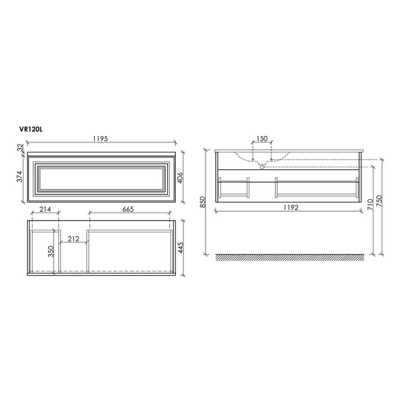 Тумба подвесная с раковиной-столешницей Sancos Very 120 см VR120LW, Bianco (раковина Grace ​CN7020​) - фото 10