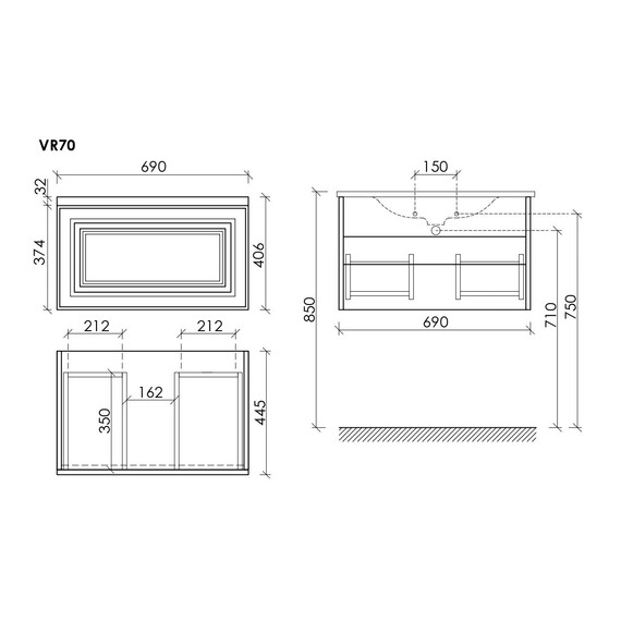 Тумба подвесная с раковиной-столешницей Sancos Very 140 см VR70W, Bianco (раковина Grace ​CN7022wx​) - фото 10