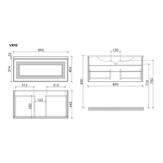 Тумба подвесная с раковиной-столешницей Sancos Very 90 см VR90SM, Doha soft (раковина Element ​CN7002MB) - фото 8