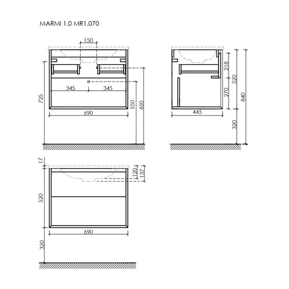 Тумба подвесная с раковиной Sancos Nature 1.0 70 см MR1.070ECH, дуб чарльстон (раковина Element ​CN7007) - фото 8