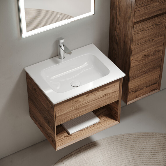 Тумба подвесная с раковиной Sancos Nature 1.0 60 см MR1.060ECH, дуб чарльстон (раковина Grace CN7011) - фото 4