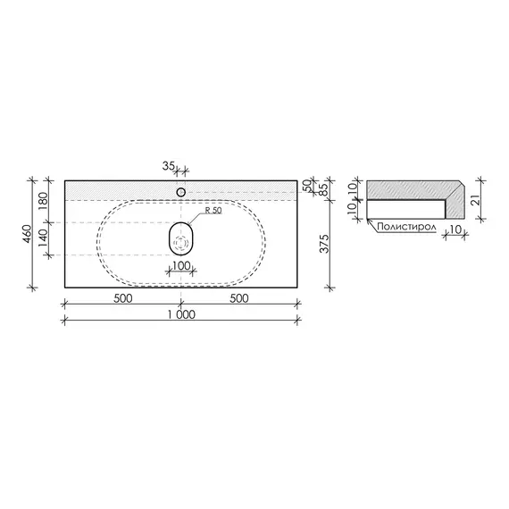 Тумба подвесная с раковиной Sancos Very 100 см VR100W, Bianco (раковина Element CN6009, столешница TT100A1X) - фото 8