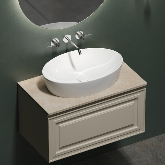 Тумба подвесная с раковиной Sancos Very 80 см VR80CE, Beige soft (раковина Element CN5018, столешница TT80A2) - фото 